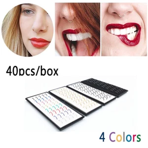 Lots 40PCS Surgical Steel Nose Ring Piercing Lip Hoop Ring Stud Piercing Jewelry - Picture 1 of 13
