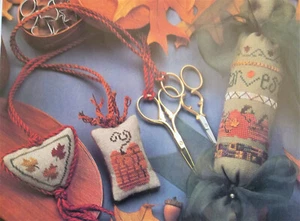 FALL FOBS Cross Stitch Leaflet by HEART IN HAND + Fabric/Floss, Vtg 1999 - Picture 1 of 6