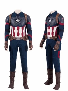 Captain America Cosplay Custome Outfit Top Pants Vest Glove Belt Full Set Lot - Picture 1 of 11