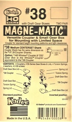 Acopladores de plástico escala HO Kadee #38 con vástago central mediano de 9/32" (2) pr Foto 1 de 4