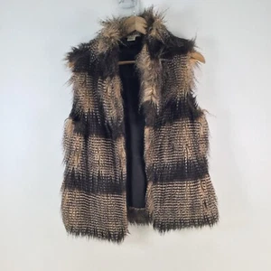 Andiamo faux fur vest size 10 womens beige brown striped sleeveless 112636 - Picture 1 of 8
