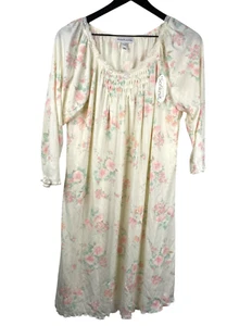 Miss Elaine Nightgown Sofiknit Long Sleeves Floral Ivory Sz S Cottage Core NWT - Picture 1 of 12