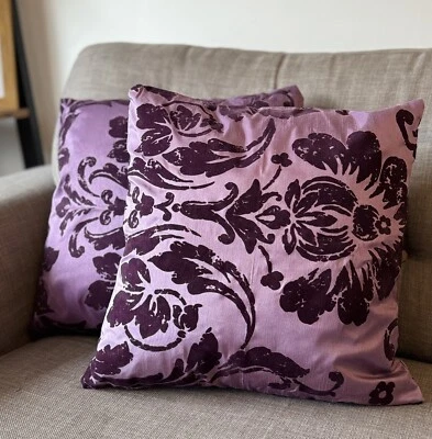 ROSEWOOD FLORAL DAMASK FLOCK  UNFILLED CUSHION COVERS TWIN PACK PLUM 43x43cm - Image 1 of 4