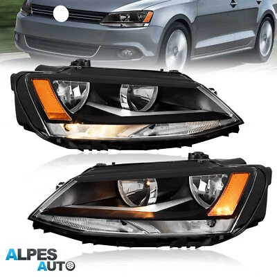 2PCS Headlights Black Housing For 2011-2018 VW Jetta Sedan 4-Door Halogen Model Foto 1 de 4