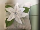 Decorative Pillow Green White Christmas Holiday Poinsettia 3d Felt W Silver Bell