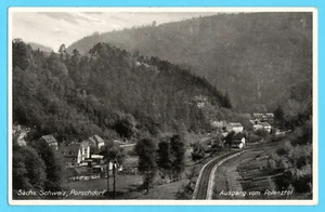 Porschdorf (um 1930) - mit Lachsbach und Bahnstrecke - Sächsische Schweiz AK 47 - Bild 1 von 1