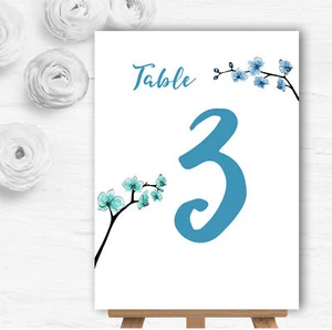 Blue & Green Cherry Blossom Watercolour Wedding Table Number Name Cards - Picture 1 of 1