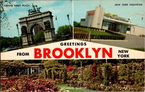 Vtg Postcard Large Letter Greetings from Brooklyn NY Multi-View - Picture 1 of 2