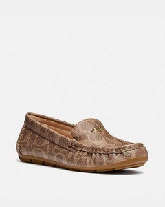 Coach Marley Loafer Women’s Tan Coated Canvas Slip-On Logo Comfort Flat Casual - Picture 1 of 4