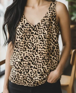 Ekouaer Women's Sleeveless Cami Top M Leopard Print Double V Neck Blouse - Picture 1 of 8