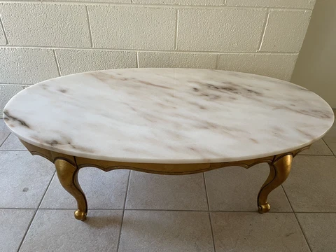 Vintage Rose Marble Top & Gold Wood Coffee Table Cover