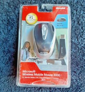 Microsoft Wireless Mobile Mouse 3000 PC & Mac Tilt Wheel USB Silver/Black New! - Picture 1 of 9