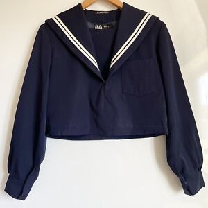 Vintage Japońska kurtka mundurowa Seifuku Szkoła Granatowa Biała Wykończenie Koszula marynarska S M
