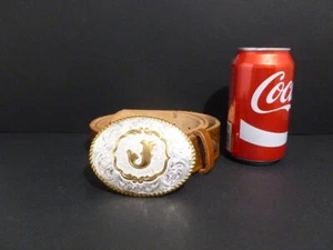 ORNATE HANDCRAFTED CRUMRINE" J " (SILVER) WESTEM LEATHER BELT SZ 40 NEW 8250 - Picture 1 of 6