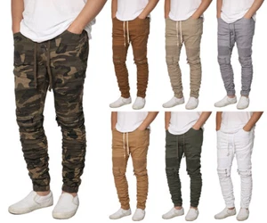 Men's Stretch Twill Stacked Jogger Zipper Knee Biker Jogger Pants S-5XL - Picture 1 of 23