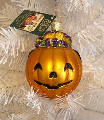 2017 TRICK OR TREAT JACK-O-LANTERN OLD WORLD CHRISTMAS BLOWN GLASS ORNAMENT NEW - Image 1 of 2