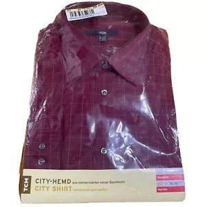 Camisa de vestir de manga larga a cuadros de algodón vino talla 16-16 1/2 de la ciudad alemana - Imagen 1 de 8