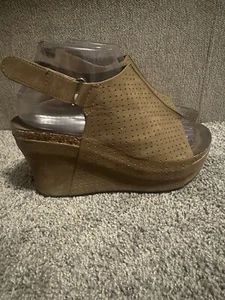 Pierre Dumas Brown Sling back Wedge Platforms Open Toe Size 8 - Picture 1 of 9