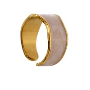 breiter, weißer Ring-Blanca-unregelmäßiger Ring verstellbar-Gold Farben-schlicht - Picture 1 of 8