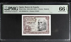Spain 1 Pesetas 1953 ND 1954 P 144 a Gem UNC PMG 66 EPQ - Picture 1 of 3