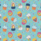 Blank Let's Eat Cake by Silas M. Studio 3091 76 Turquoise Cupcake Toss Cotton