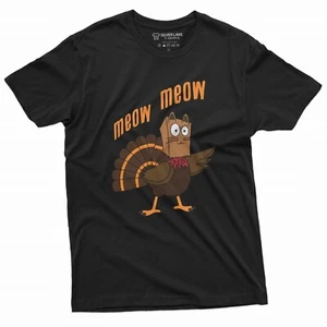 Maullido Maullido Divertida Camiseta de Acción de Gracias Pavo Gato Humor Día de Acción de Gracias Camisa de Cena - Imagen 1 de 8