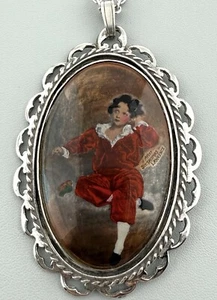 Sterling Silber Vintage Bild Medaillon "Der rote Junge" & Kette, 14 gm - Bild 1 von 10