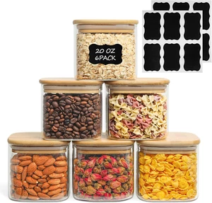 20 Oz Glass Food Storage Jars Set of 6, Clear Storage Containers with Airtight L - Picture 1 of 8