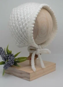 Baby Knit Handmade Hat Bonnet White Acrylic for Baby 3-12 months - Picture 1 of 2
