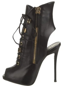 1195 $ Giuseppe Zanotti SCHWARZ LEDER SCHNÜRSTIEFELETTEN REISSVERSCHLUSS GRÖSSE 5 35 - Bild 1 von 5