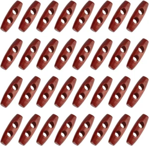 about 50Pcs 30Mm 2-Hole Wooden Buttons Saddle Brown Wooden Coat Horn Toggle Butt - Picture 1 of 6