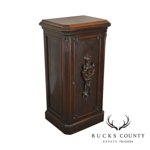 19th Century Walnut Renaissance Revival Music Cabinet with Bronze Figural Plaque Cover