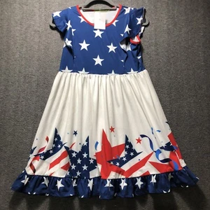 Millie Loves Lily Patriotic Girls 14 Red White Blue Stars 2021 Short Dress NWT - Picture 1 of 14