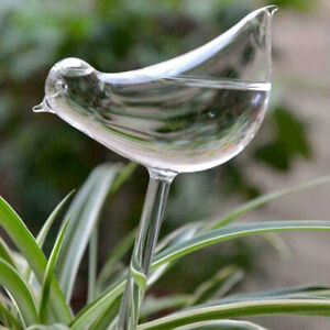 Plant Waterer Self Watering Globes Bird Shape Hand Blown Clear Aqua Bulbio