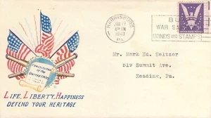 1943 WW2 Patriotic Cover. ** Life, Liberty, Happiness. Defend Your Heritage ** - Bild 1 von 1
