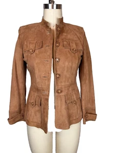 Chaqueta Blazer Vakko Elements Gamuza Camel Y2k Estilo Militar Talla 4 - Imagen 1 de 14