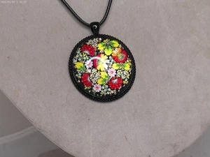 Gorgeous Ukrainian Folkart Large Pendant Glass Necklace, 18", 1.75" #7 - Picture 1 of 1