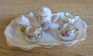 JUEGO DE TÉ DE PORCELANA MINIATURA PARA 2 CASA DE MUÑECAS - 10 PIEZAS - Imagen 1 de 3