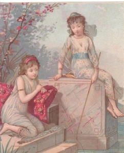 Muestreadores de litografía victoriana Art Nouveau de una pareja Ori - Imagen 1 de 2