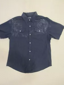 Machine Men's Shirt Short Sleeve Pearl Snap Blue Pin Stripe Size Large - Picture 1 of 10