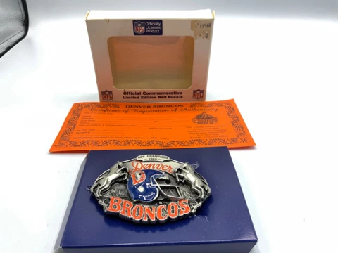1986 Nfl Denver Broncos Belt Buckle Siskiyou Limited Edition Mint In Box Cover