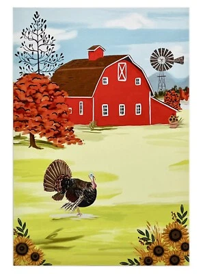 Thanksgiving Card For Anyone Red Barn & Turkey Metallic Foil Hallmark Card NEW - Image 1 of 4