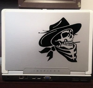Cowboy Totenkopf Aufkleber Sticker Laptop Tablet Werkzeugkiste Auto Fenster 6"x6" schwarz - Bild 1 von 1