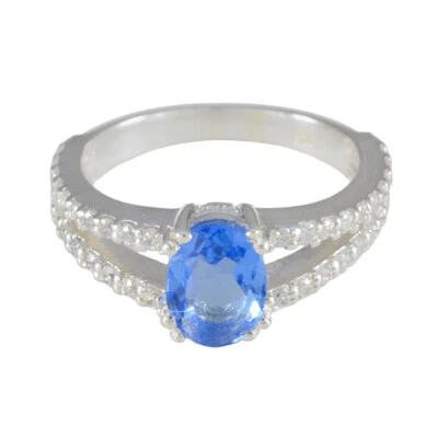 Saphir-Kaskaden-Ring aus 925er-Sterlingsilber mit blauem Saphir und CZ-Wasserfal - Bild 1 von 4