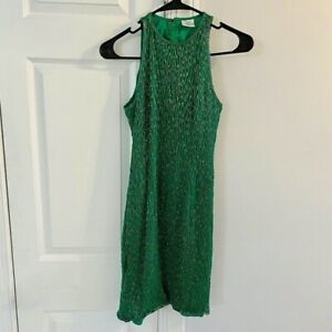 Vintage 100% Silk Green Sequin Sleeveless Mini Dress S
