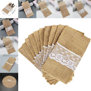 10 Style Burlap Lace Jute Wedding Tableware Pouch Cutlery Holder Bag Party D _co