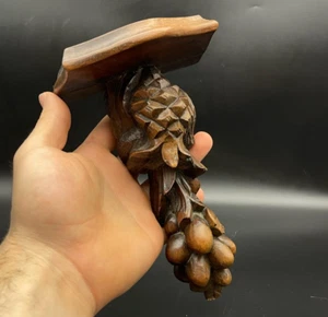 Antique Black Forest Carved Wood Wall Shelf Bracket | Grapes & Pinecone 19th ⭐ - Picture 1 of 14