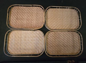 SET of 4 Rattan Bamboo Wicker Tiki Lap Trays 19x13 Vintage Pier 1 - Picture 1 of 16