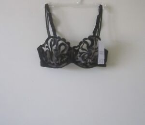 Simone Perele Look Embroidered Demi Cup Bra 13B330 Black 32C MSRP $110 NWT