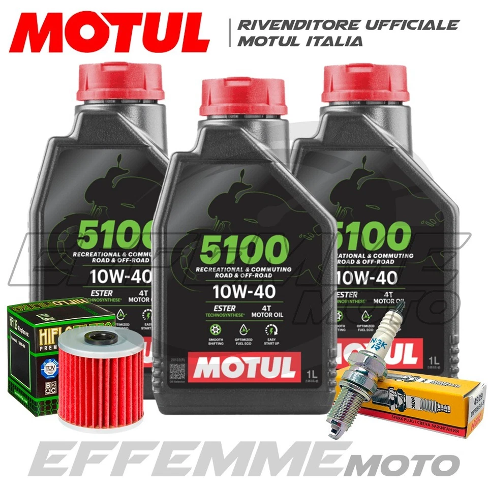 MOTUL + HIFLO + NGK Tagliando KAWASAKI KLR 600 1986-1992 (MOTUL 5100 10W40 + Filtro olio + candela)